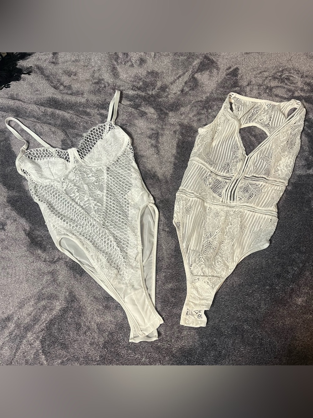 Sheer Lace & Mesh White Bodysuits